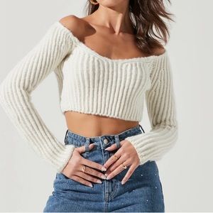 ASTR the Label White cropped off the shoulder sweater